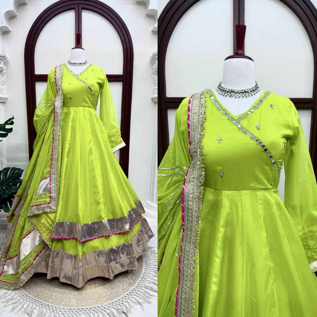 Premium Elegance Anarkali Silk Cotton Green Dress  (RTC 6048)