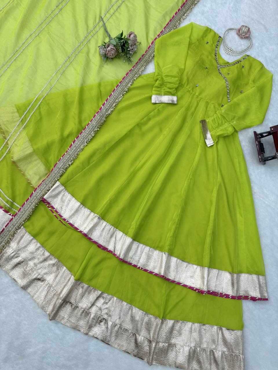 Premium Elegance Anarkali Silk Cotton Green Dress  (RTC 6048)