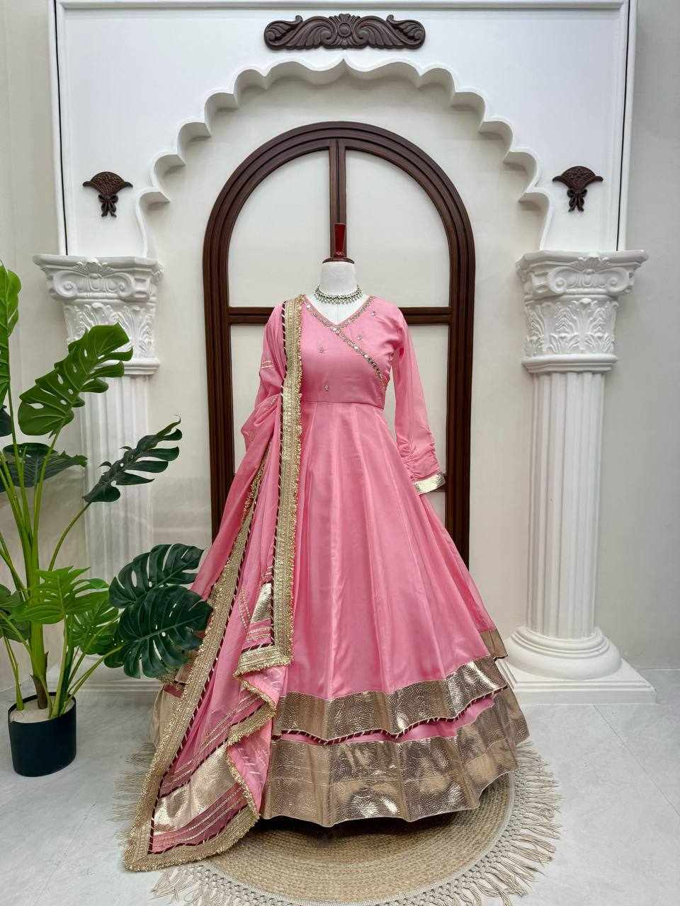 Premium Elegance Anarkali Silk Cotton Pink Dress  (RTC 6048)