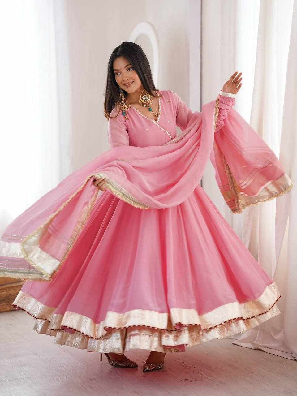 Premium Elegance Anarkali Silk Cotton Pink Dress  (RTC 6048)