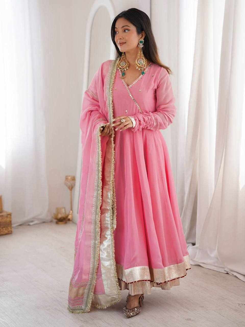 Premium Elegance Anarkali Silk Cotton Pink Dress  (RTC 6048)