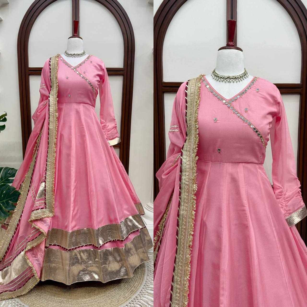 Premium Elegance Anarkali Silk Cotton Pink Dress  (RTC 6048)