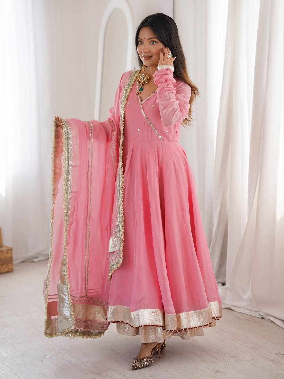 Premium Elegance Anarkali Silk Cotton Pink Dress  (RTC 6048)
