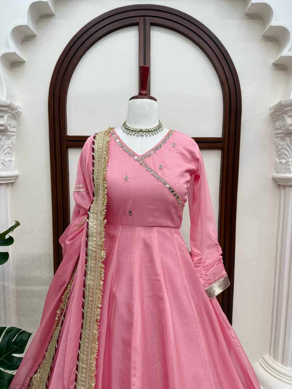 Premium Elegance Anarkali Silk Cotton Pink Dress  (RTC 6048)