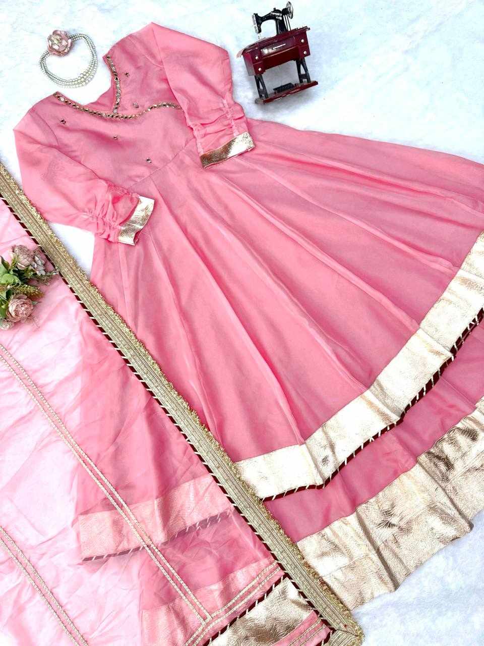 Premium Elegance Anarkali Silk Cotton Pink Dress  (RTC 6048)