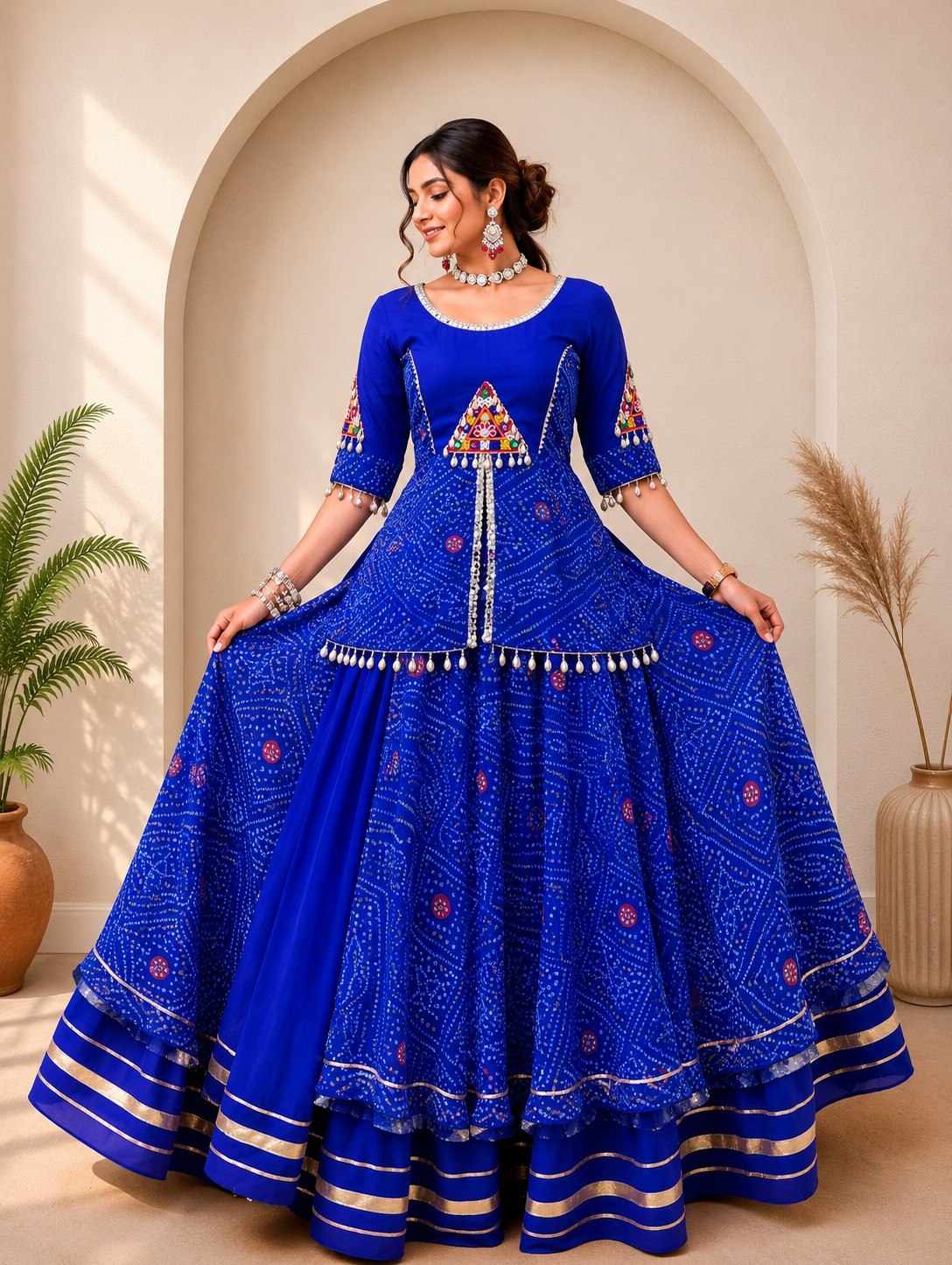  Navratri Special Bandhani Print Blue Lehenga(SKU WM45)