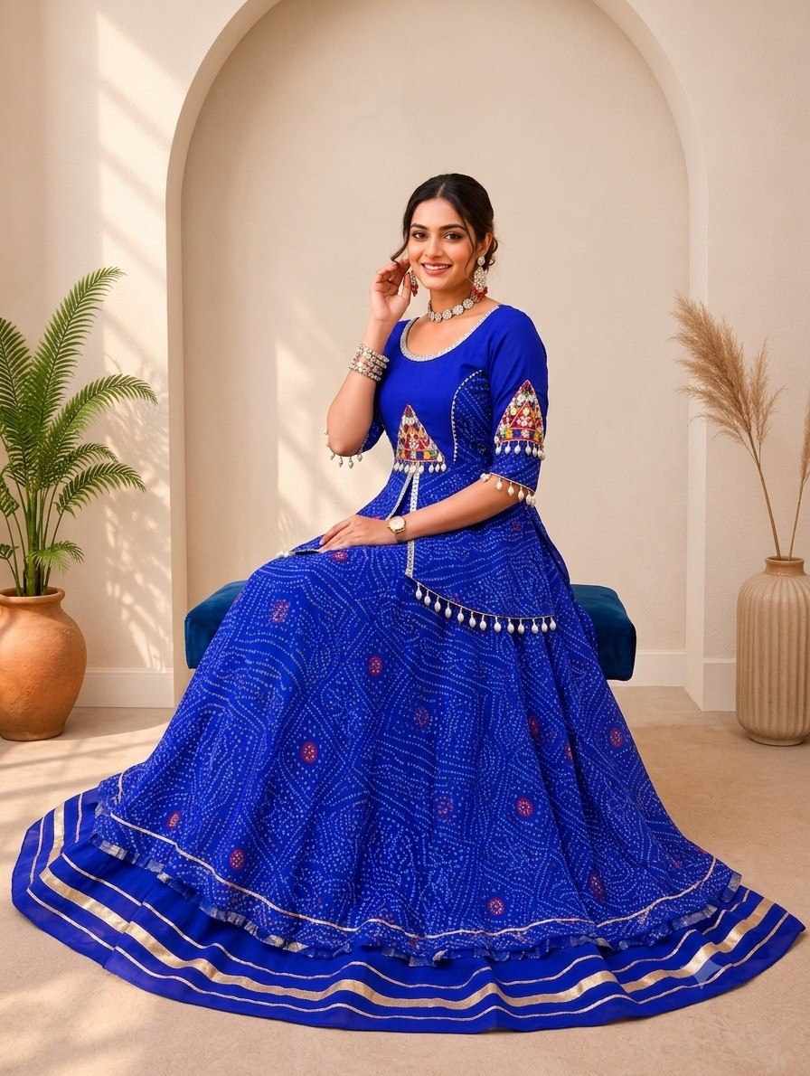  Navratri Special Bandhani Print Blue Lehenga(SKU WM45)