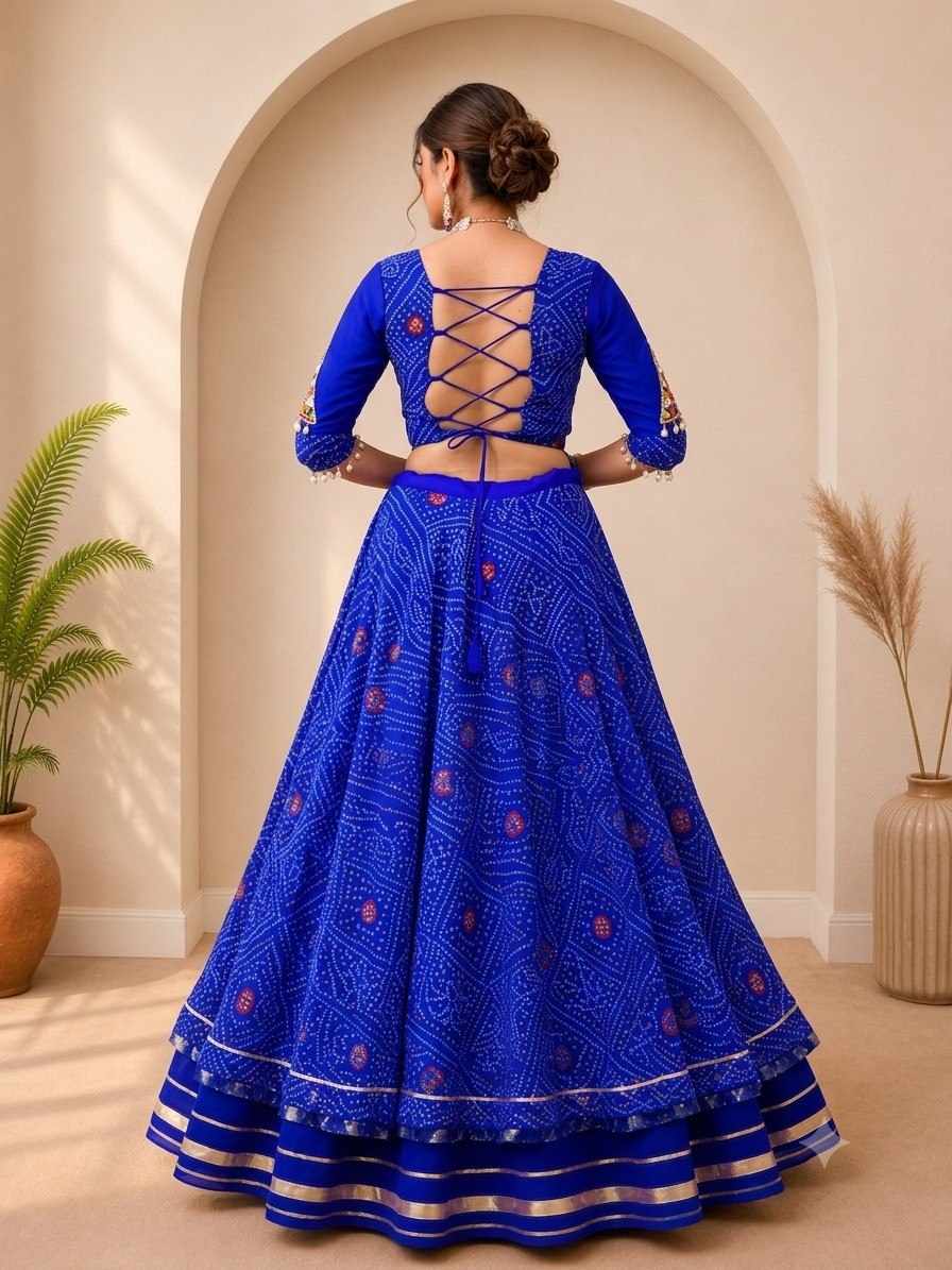  Navratri Special Bandhani Print Blue Lehenga(SKU WM45)