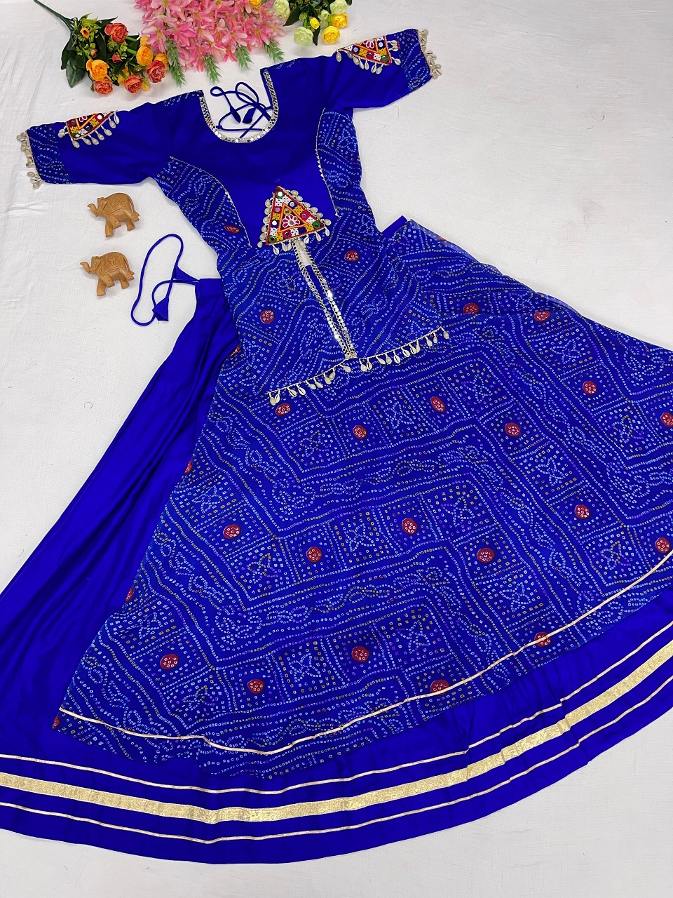  Navratri Special Bandhani Print Blue Lehenga(SKU WM45)
