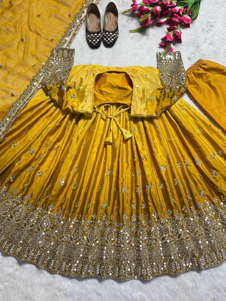YELLOW PARTY WEAR LOOK DRESS  (MF 404)