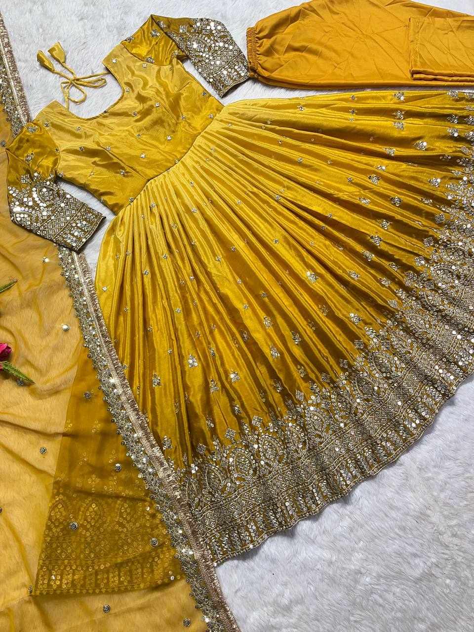 YELLOW PARTY WEAR LOOK DRESS  (MF 404)