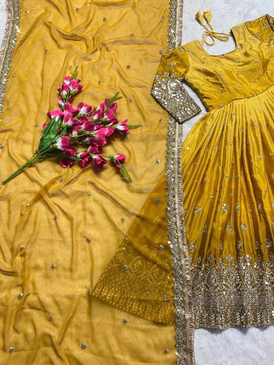 YELLOW PARTY WEAR LOOK DRESS  (MF 404)