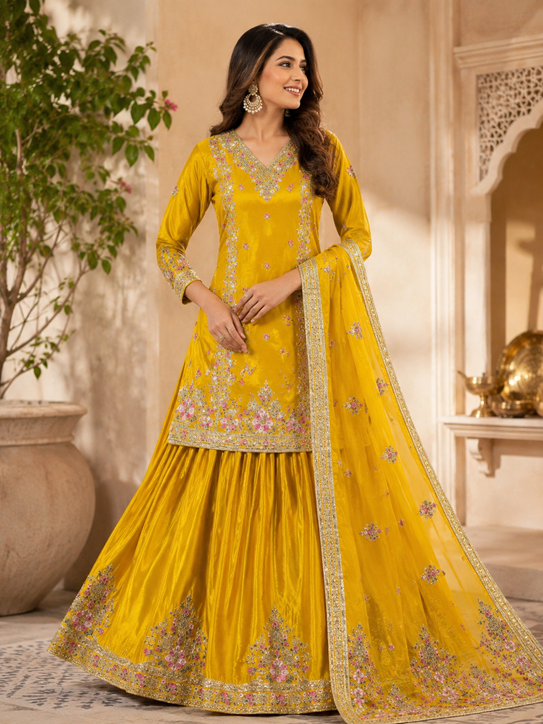 Yellow Heavy Chinnon Dress  (MF 441)