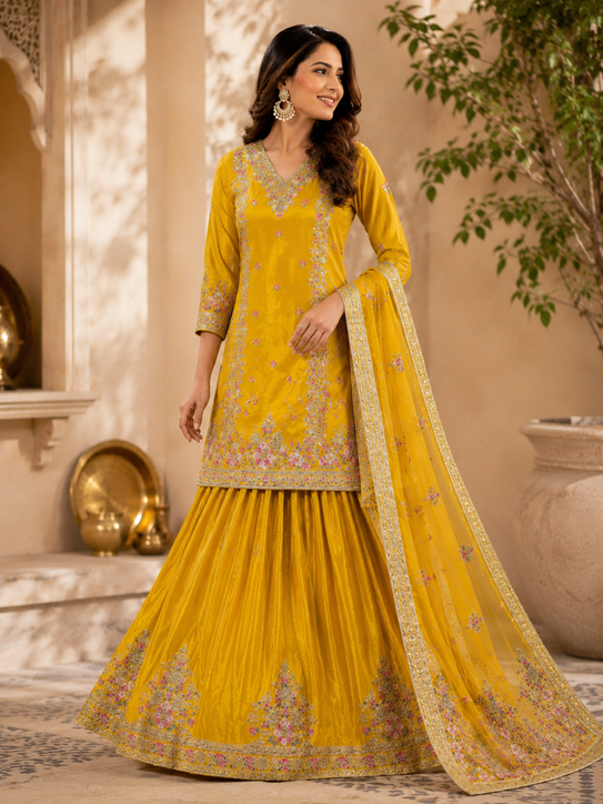Yellow Heavy Chinnon Dress  (MF 441)