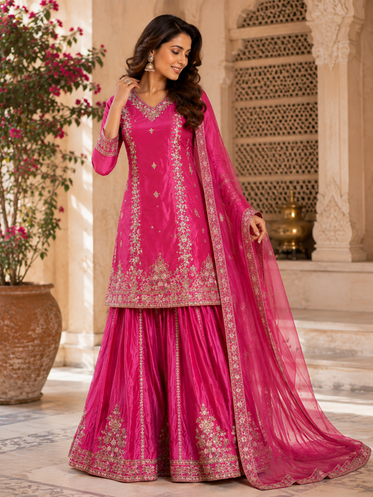 Pink Heavy Chinnon Dress  (MF 441 )