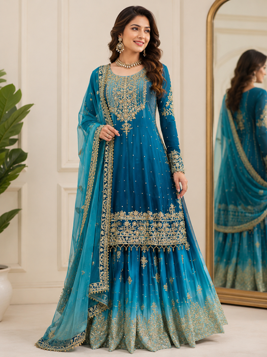 Havy Chinon Blue Designer Suit  (KD 1498)