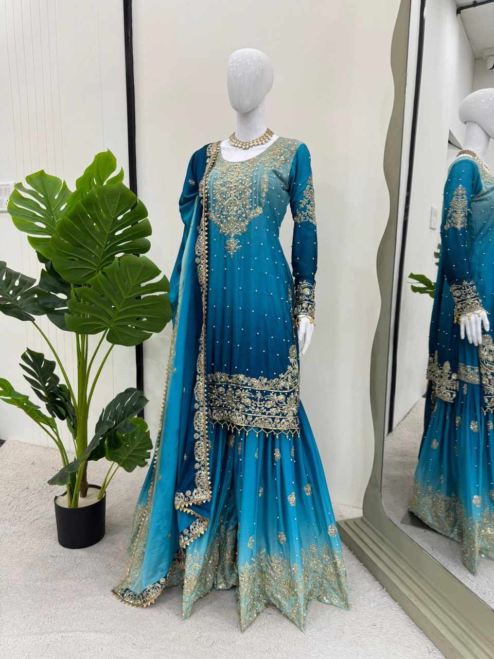Havy Chinon Blue Designer Suit  (KD 1498)