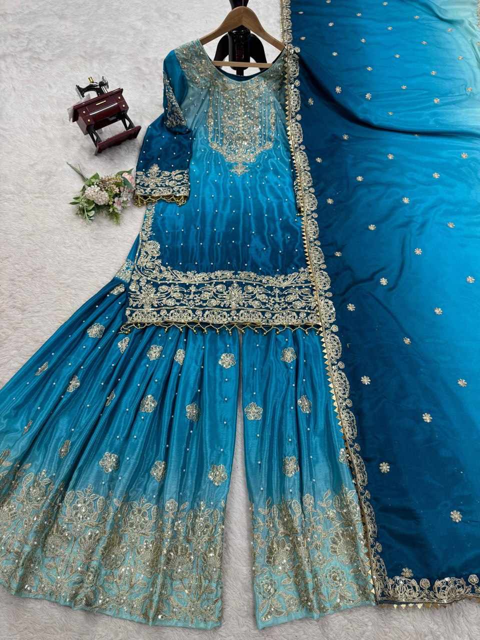 Havy Chinon Blue Designer Suit  (KD 1498)