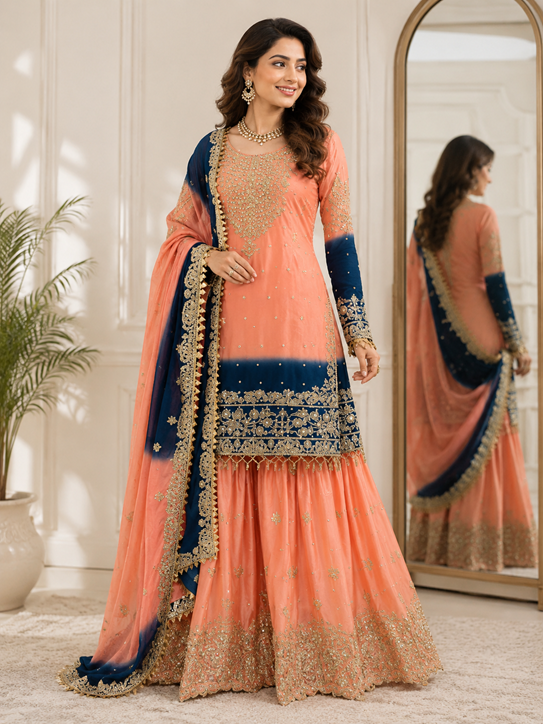 Havy Chinon Orange Designer Suit  (KD 1498)