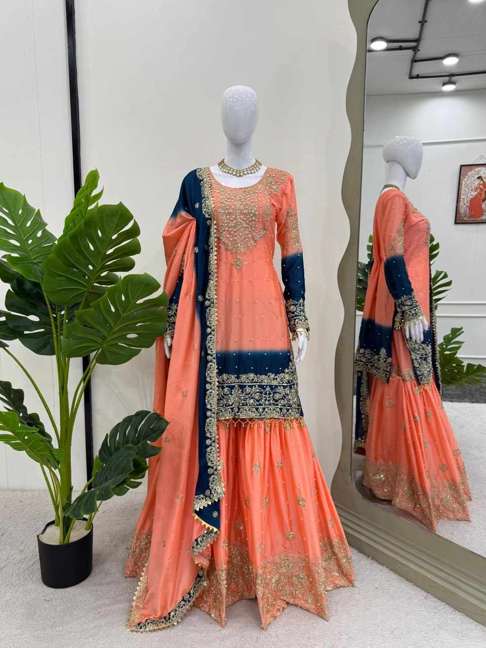 Havy Chinon Orange Designer Suit  (KD 1498)