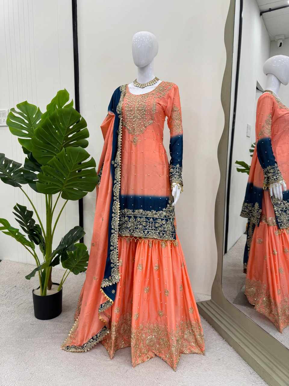 Havy Chinon Orange Designer Suit  (KD 1498)