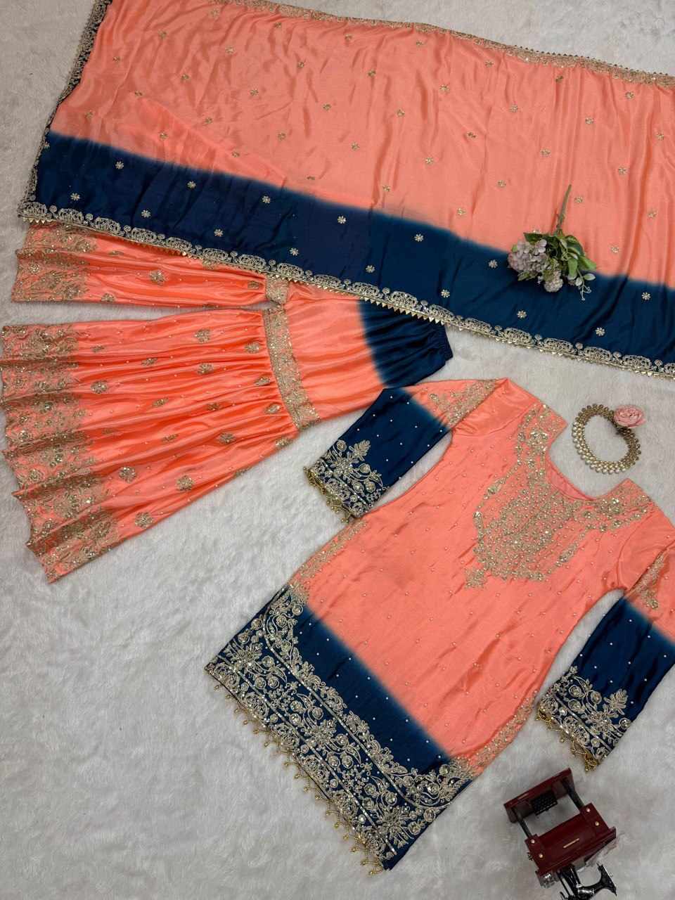 Havy Chinon Orange Designer Suit  (KD 1498)