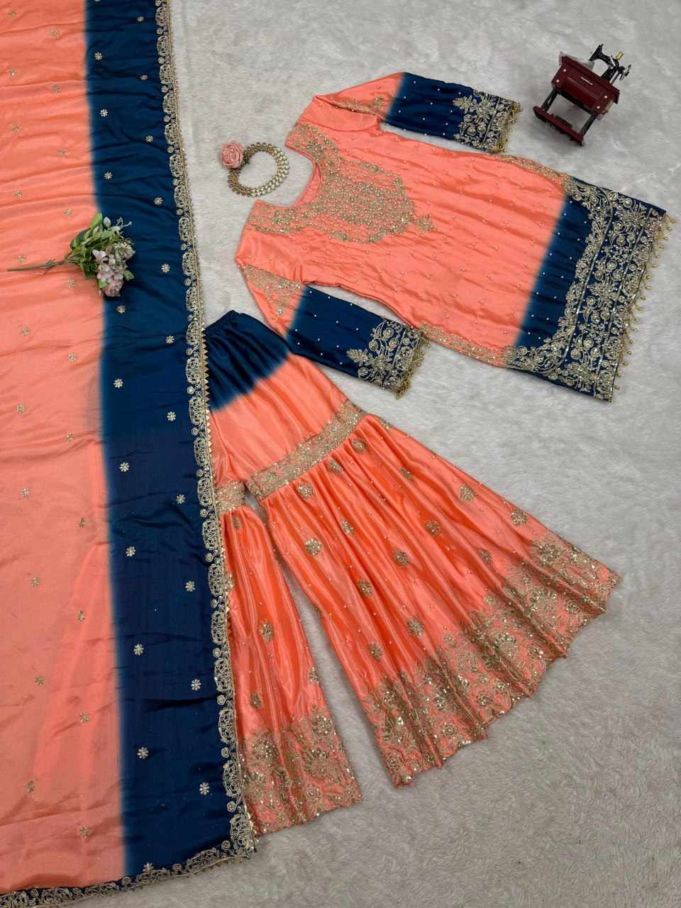 Havy Chinon Orange Designer Suit  (KD 1498)