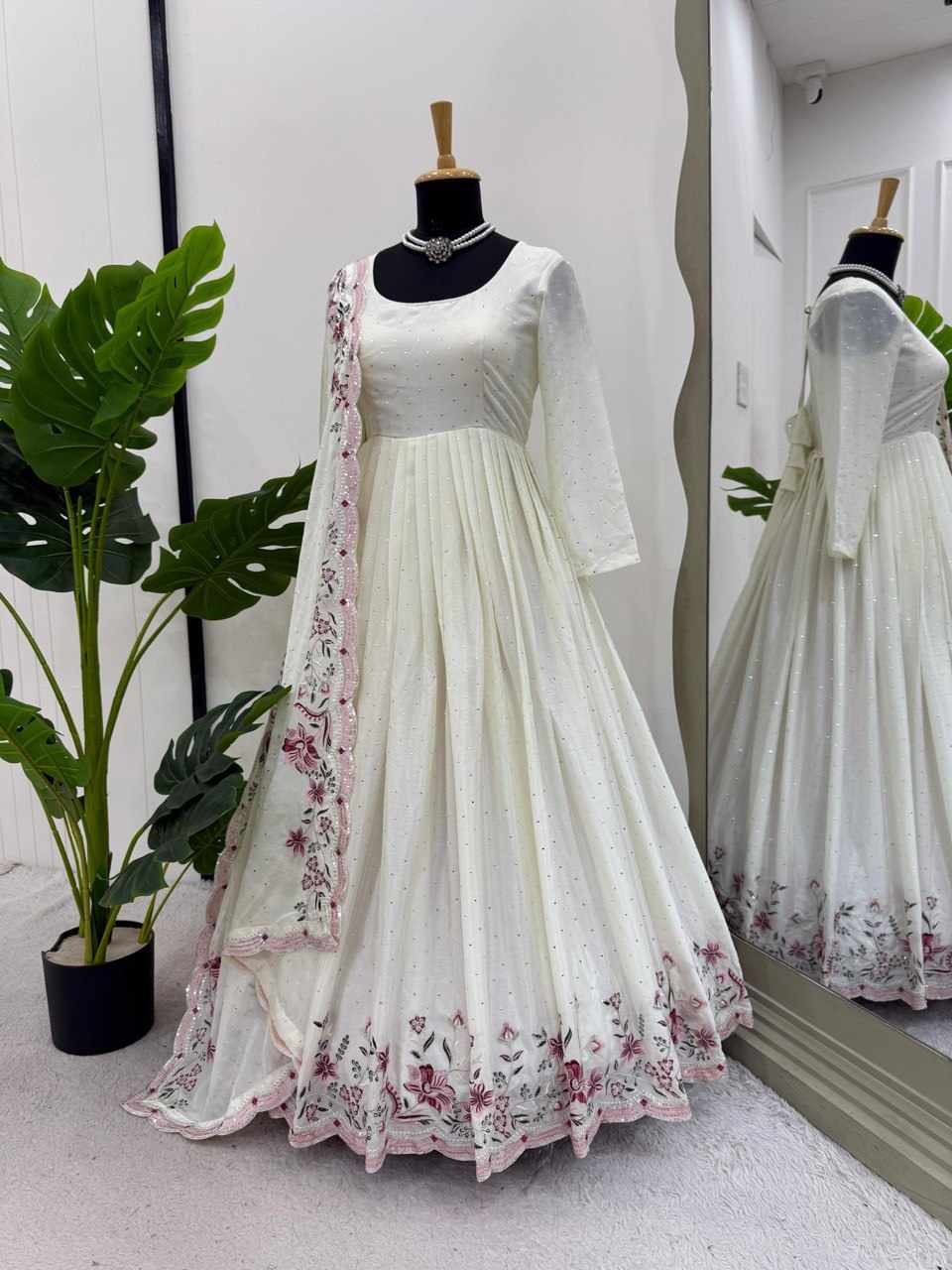 Chinon silk thread with Sequnce Off White Readymade Dress  (RTC 5873)