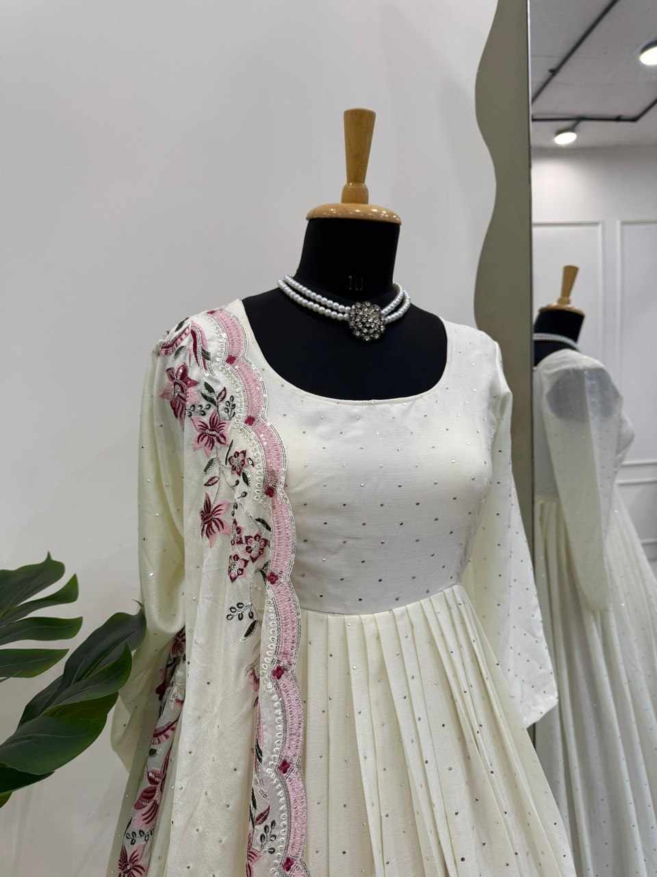 Chinon silk thread with Sequnce Off White Readymade Dress  (RTC 5873)
