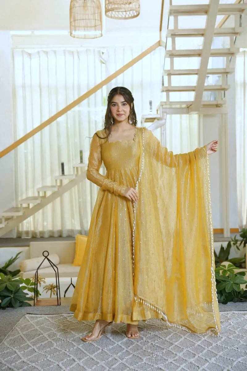 Premium Elegance Ethic Salsa Silk Wear Golden Color Dress  (KD 1641 )