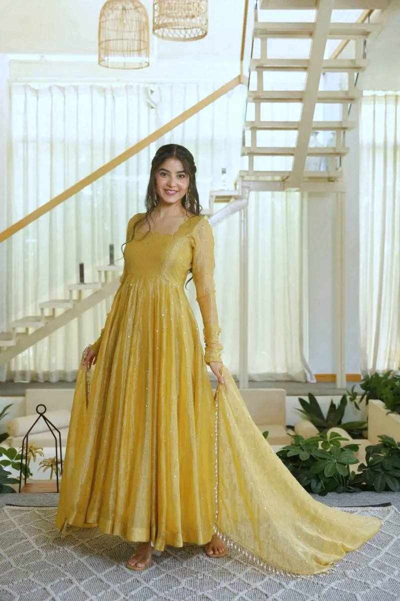 Premium Elegance Ethic Salsa Silk Wear Golden Color Dress  (KD 1641 )