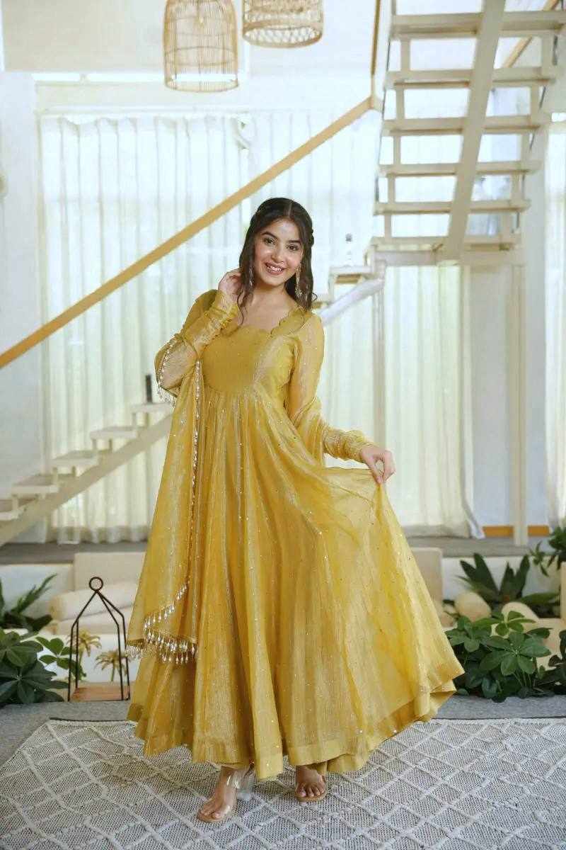 Premium Elegance Ethic Salsa Silk Wear Golden Color Dress  (KD 1641 )