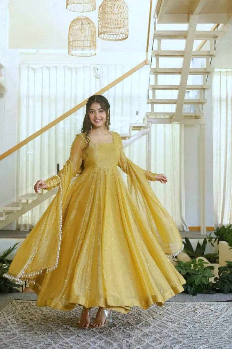 Premium Elegance Ethic Salsa Silk Wear Golden Color Dress  (KD 1641 )