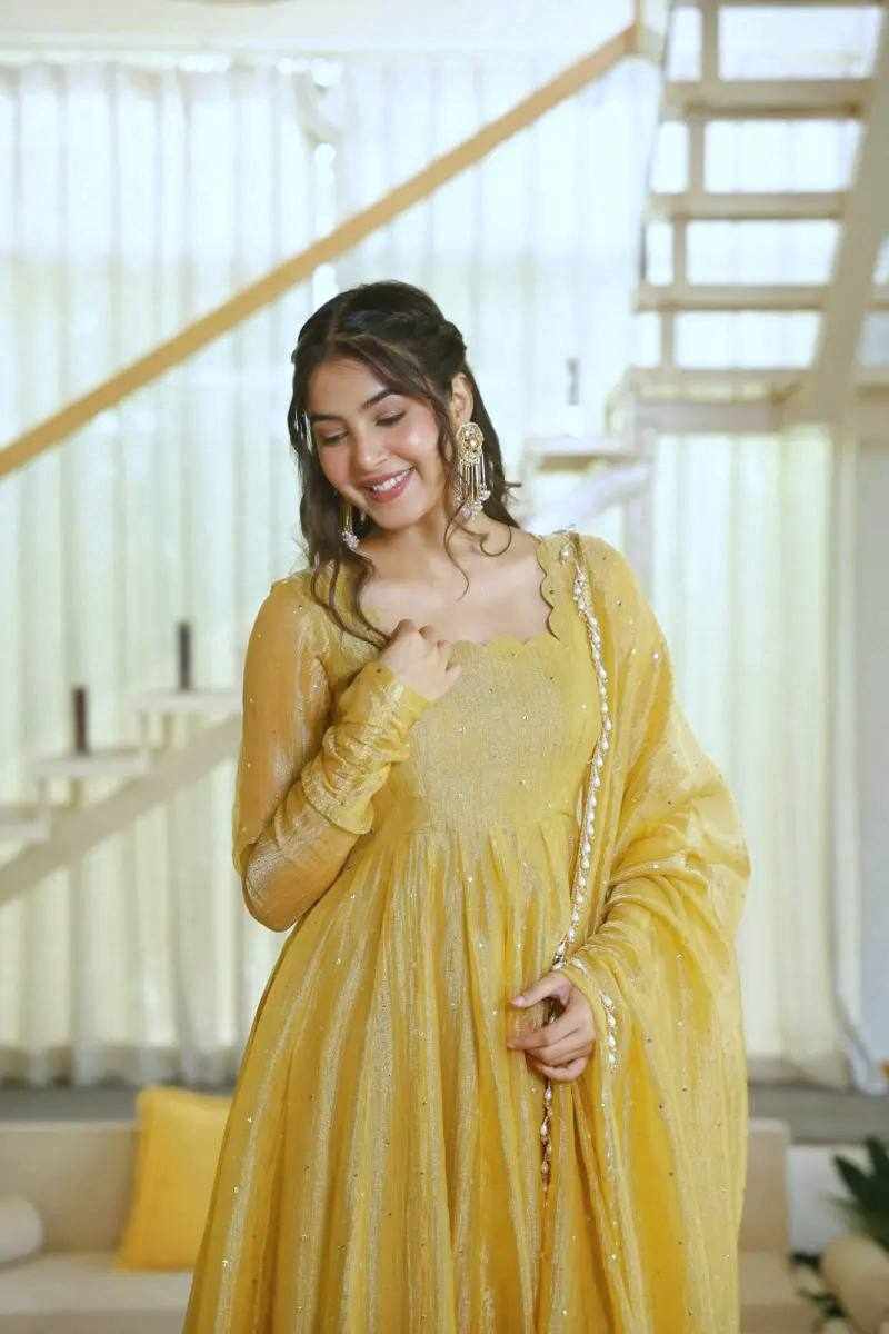 Premium Elegance Ethic Salsa Silk Wear Golden Color Dress  (KD 1641 )