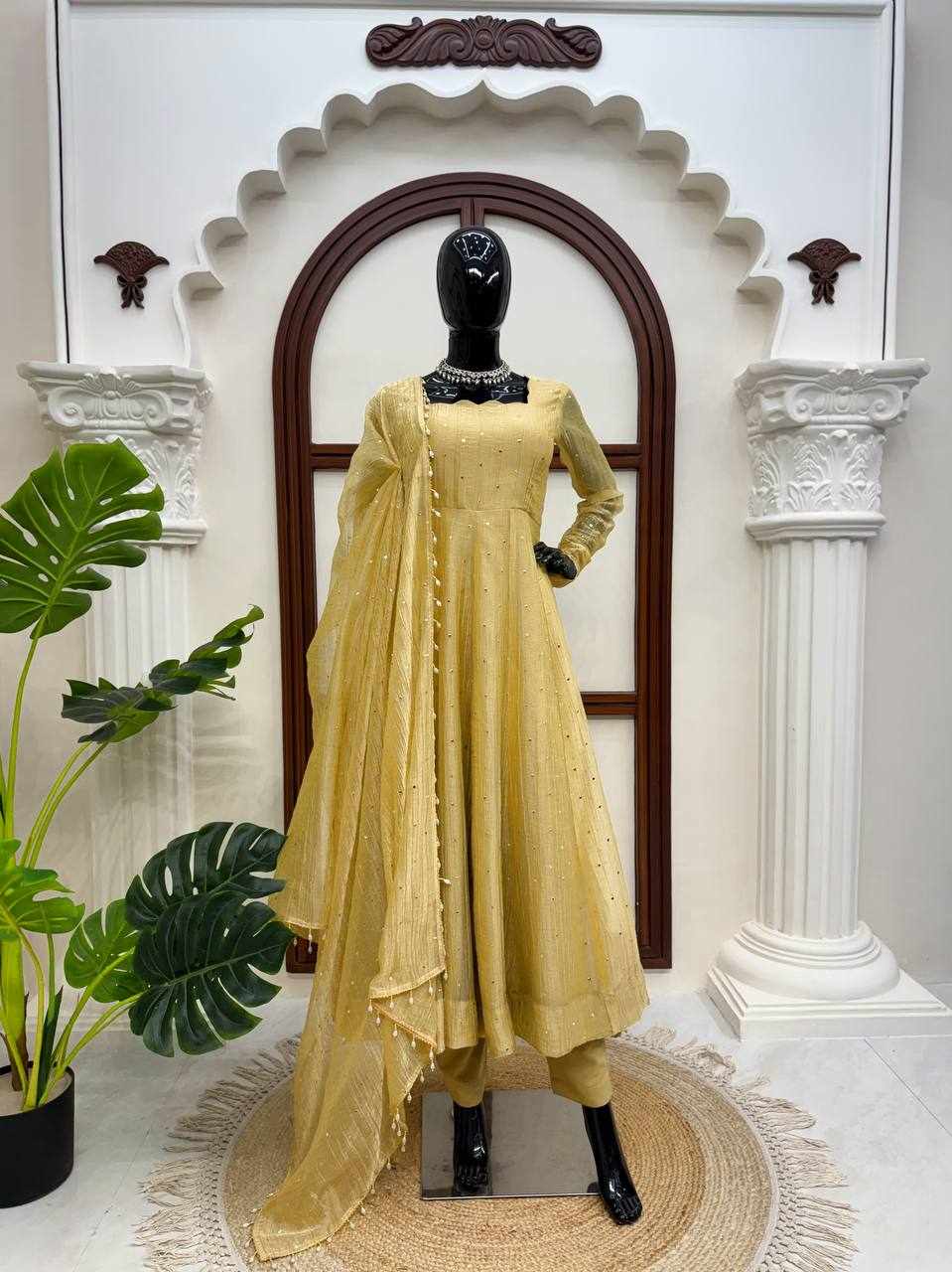 Premium Elegance Ethic Salsa Silk Wear Golden Color Dress  (KD 1641 )