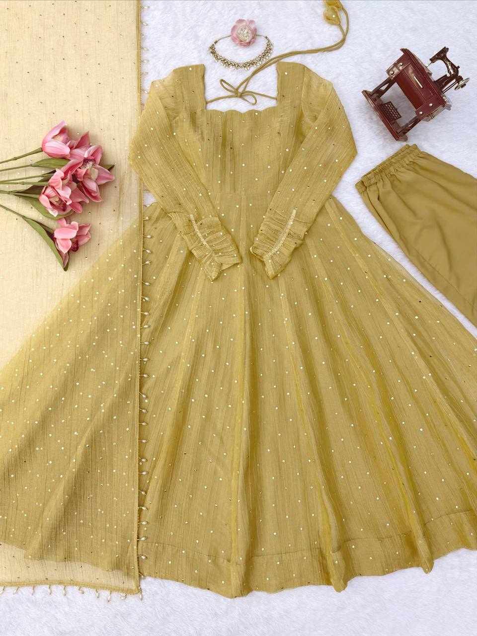 Premium Elegance Ethic Salsa Silk Wear Golden Color Dress  (KD 1641 )