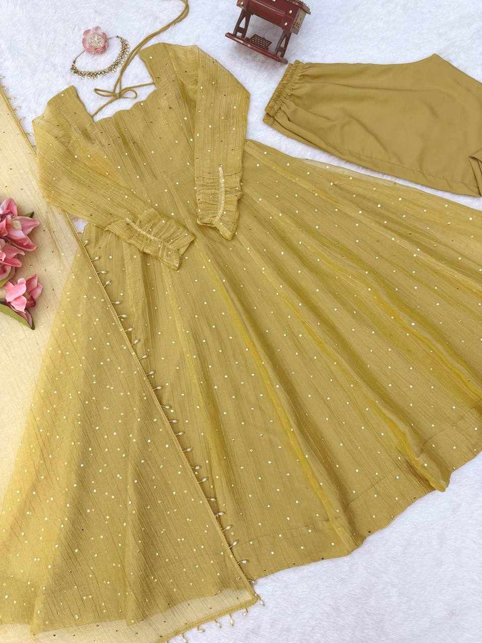 Premium Elegance Ethic Salsa Silk Wear Golden Color Dress  (KD 1641 )