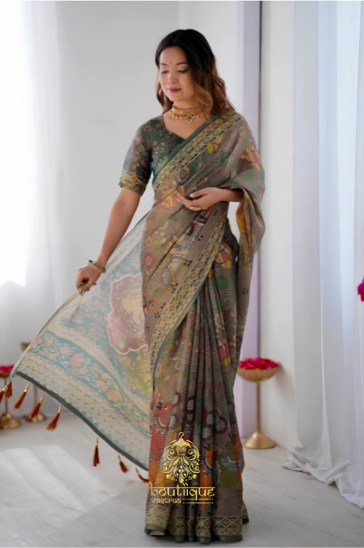 Premium New Beautiful Flower Design Cotton Saree  (KPW 411)
