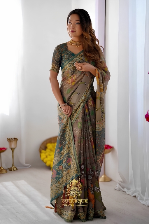 Premium New Beautiful Flower Design Cotton Saree  (KPW 411)