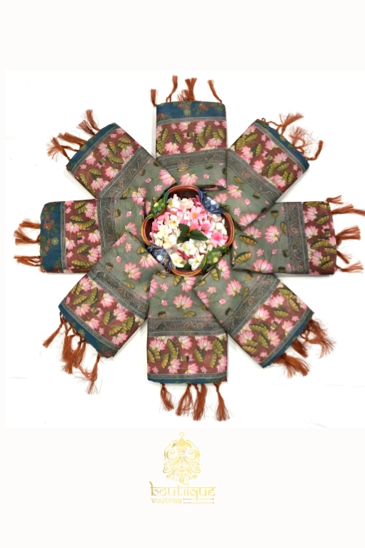 Premium Linen cotton with Elegance Flowers Design Saree  (KPW 408)