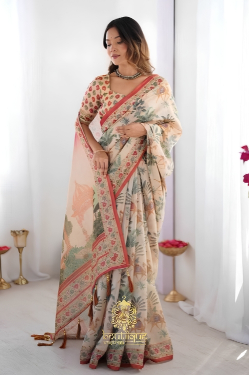 Premium Exclusive Flower Design Cotton Saree  (KPW 409)