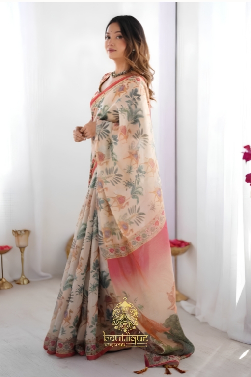 Premium Exclusive Flower Design Cotton Saree  (KPW 409)