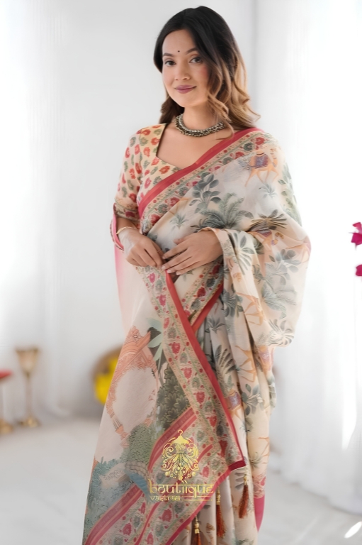 Premium Exclusive Flower Design Cotton Saree  (KPW 409)