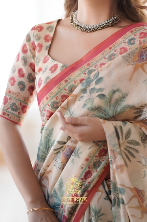 Premium Exclusive Flower Design Cotton Saree  (KPW 409)