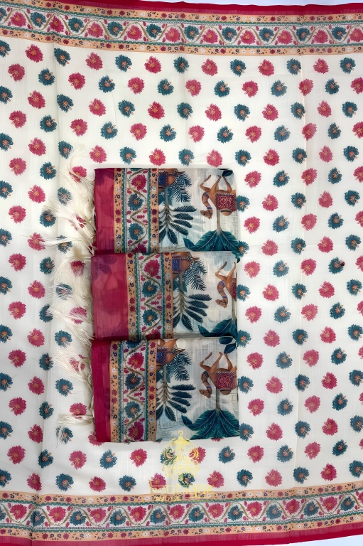 Premium Exclusive Flower Design Cotton Saree  (KPW 409)