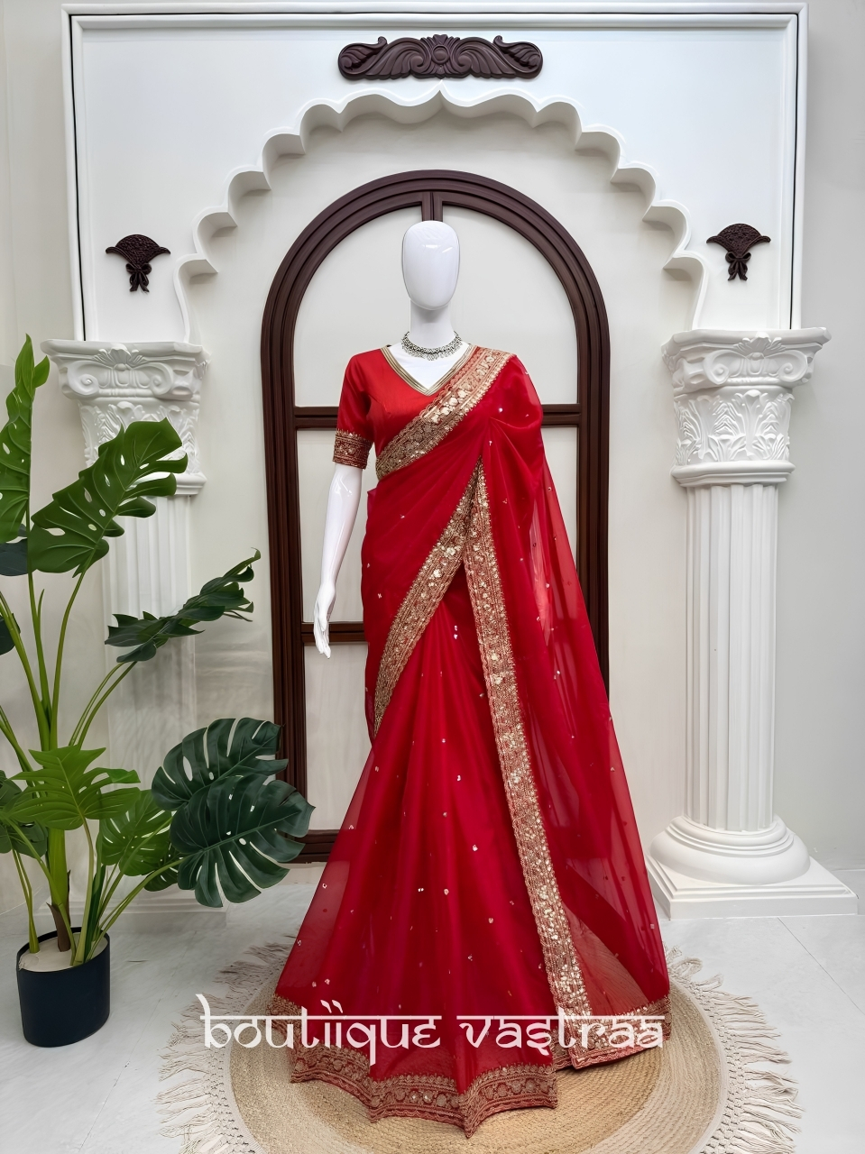 Premium Designer Redifined Party Wear Red Saree  (KD 638)