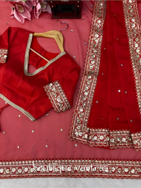 Premium Designer Redifined Party Wear Red Saree  (KD 638)