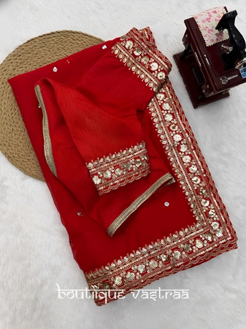 Premium Designer Redifined Party Wear Red Saree  (KD 638)