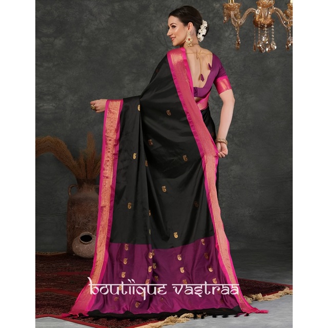 Prmeium Ethic Wear Cream With Purple Silk Saree  (KPR 308)