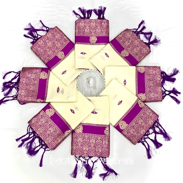 Premeium Ethic Wear Cream With Purple Silk Saree (KPR 308)